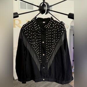 Black Performance Jacket with Fringe and Studs/Men’s/Size US L